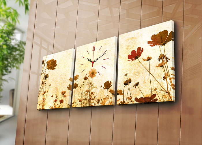 Wallity Reloj de Pared de Lienzo Decorativo 3 Piezas 3P3040CS-55 30x40cm Lona de Ante Marco de Madera 3cm